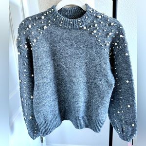 Chik Wish Grey knit beaded sweatshirt